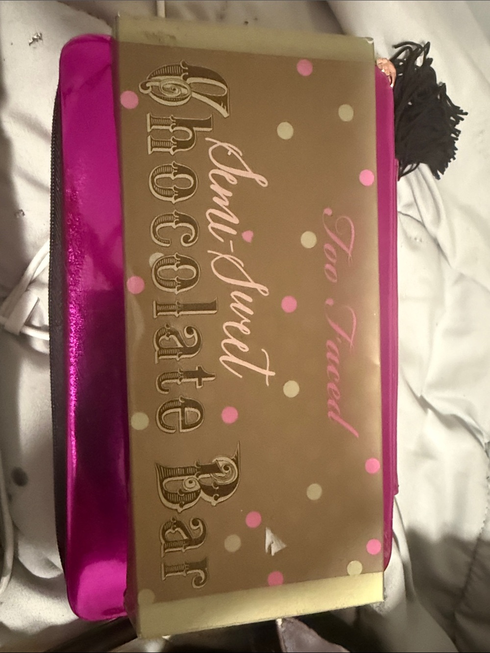 Too Faced Pink and Gold Polka Dot Makeup Pouch
